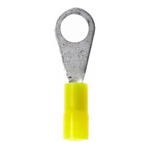 3M™ Scotchlok™ Ring Tongue Terminal ensures an ideal fit while offering reliable and safe performance. The terminal has a nylon-insulated, brazed-seam barrel and withstands temperatures of -40 to 221 degrees F (-40 to 105 degrees C). Electrolytic copper construction offers good conductivity and a tin-plated finish resists corrosion.