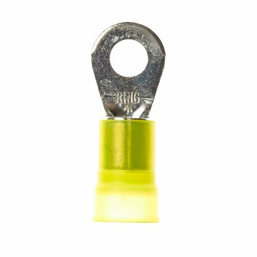 3M™ Scotchlok™ Color-Coded Ring Tongue Terminal ensures an ideal fit while offering reliable and safe performance. The terminal has a nylon-insulated, brazed-seam barrel and withstands temperatures of -40 to 221 degrees F (-40 to 105 degrees C). Electrolytic copper construction offers good conductivity and a tin-plated finish resists corrosion.