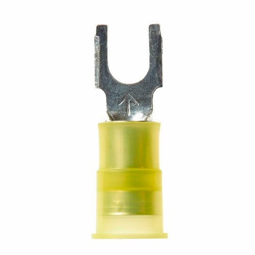 3M™ Scotchlok™ Color-Coded Block Fork is a lug connection terminal that ensures an ideal fit while offering reliable and safe performance. The terminal has a nylon-insulated, butted-seam barrel and withstands temperatures of -40 to 221 degrees F (-40 to 105 degrees C). Electrolytic copper construction offers good conductivity and a tin-plated finish resists corrosion.