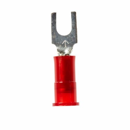 3M™ Scotchlok™ Color-Coded Small Block Fork is a lug connection terminal that ensures an ideal fit while offering reliable and safe performance. The terminal has a nylon-insulated, butted-seam barrel and withstands temperatures of -40 to 221 degrees F (-40 to 105 degrees C). Electrolytic copper construction offers good conductivity and a tin-plated finish resists corrosion.