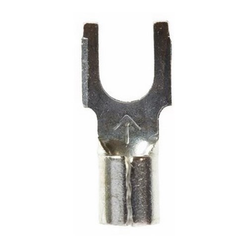 3M™ Scotchlok™ Block Fork is a lug connection terminal that ensures an ideal fit while offering reliable and safe performance. The non-insulated, butted-seam barrel has a beveled mouth that guides the wire into position, and it withstands temperatures of 347 degrees F (175 degrees C). Electrolytic copper construction offers good conductivity and a tin-plated finish resists corrosion.