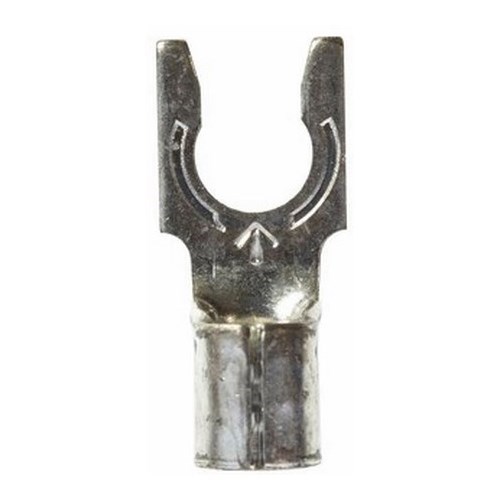 3M™ Scotchlok™ Locking Fork is a lug connection terminal that has a spring-like tongue to securely lock around the stud. The non-insulated, butted-seam barrel has a beveled mouth that guides the wire into position, and it withstands a maximum temperature of 347 degrees F (175 degrees C). Electrolytic copper construction offers good conductivity and a tin-plated finish resists corrosion.