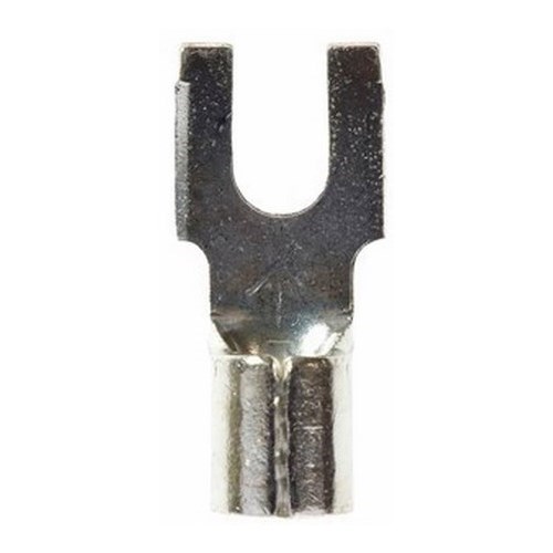 3M™ Scotchlok™ Block Fork is a lug connection terminal that ensures an ideal fit while offering reliable and safe performance. The non-insulated, butted-seam barrel has a beveled mouth that guides the wire into position, and it withstands temperatures of 347 degrees F (175 degrees C). Electrolytic copper construction offers good conductivity and a tin-plated finish resists corrosion.