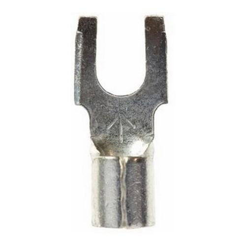 3M™ Scotchlok™ Block Fork is a lug connection terminal that ensures an ideal fit while offering reliable and safe performance. The non-insulated, butted-seam barrel has a beveled mouth that guides the wire into position, and it withstands temperatures of 347 degrees F (175 degrees C). Electrolytic copper construction offers good conductivity and a tin-plated finish resists corrosion.