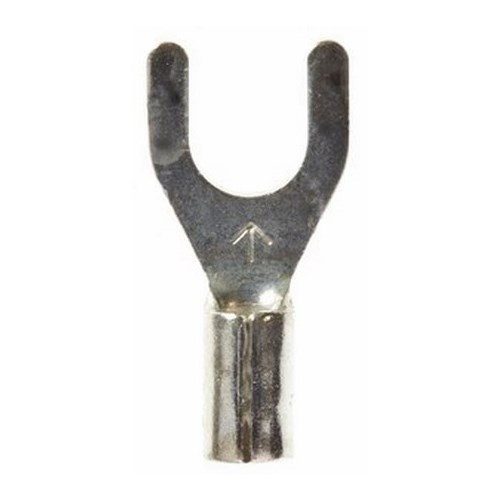 3M™ Scotchlok™ Standard Fork is a lug connection terminal that has a wider tongue for use on free-standing studs. The non-insulated, butted-seam barrel has a beveled mouth that guides the wire into position, and it withstands a maximum temperature of 347 degrees F (175 degrees C). Electrolytic copper construction offers good conductivity and a tin-plated finish resists corrosion.
