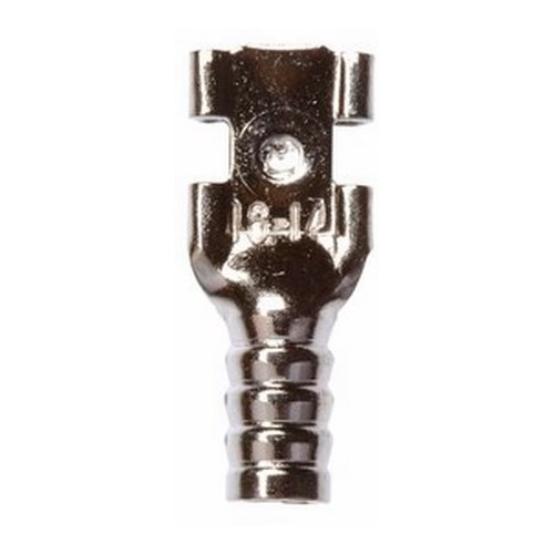 3M™ Scotchlok™ High-Temperature Female Disconnect Terminal has dents and rolled edges for quick and easy disconnect. The terminal has a non-insulated, butted-seam barrel and withstands a maximum temperature of 900 degrees F (482 degrees C). Its steel construction offers durability and a nickel-plated finish resists corrosion.