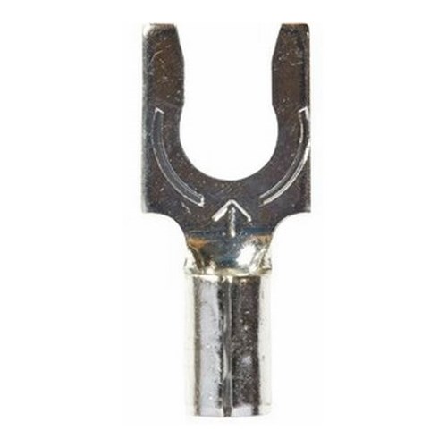 3M™ Scotchlok™ Locking Fork is a lug connection terminal that has a spring-like tongue to securely lock around the stud. The non-insulated, butted-seam barrel has a beveled mouth that guides the wire into position, and it withstands a maximum temperature of 347 degrees F (175 degrees C). Electrolytic copper construction offers good conductivity and a tin-plated finish resists corrosion.