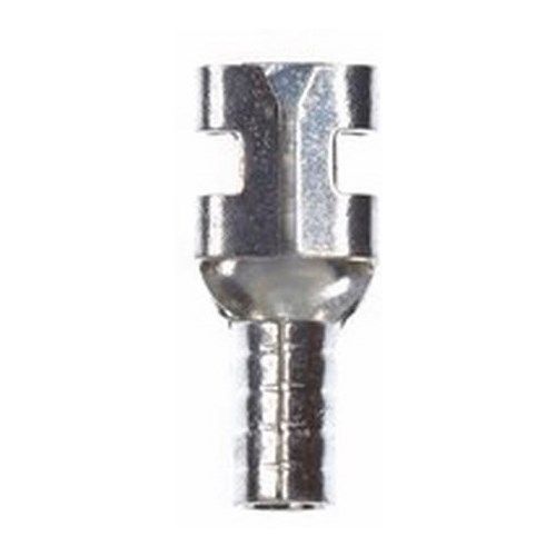 3M™ Scotchlok™ Standard Female Disconnect Terminal has dents and rolled edges to offer superior holding force while allowing for quick and easy disconnect. The terminal has a non-insulated, butted-seam barrel and withstands a maximum temperature of 347 degrees F (175 degrees C). Its durable brass construction offers good conductivity and a tin-plated finish resists corrosion.
