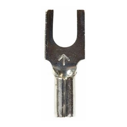 3M™ Scotchlok™ Small Block Fork is a lug connection terminal that ensures an ideal fit while offering reliable and safe performance. The non-insulated, butted-seam barrel has a beveled mouth that guides the wire into position, and it withstands temperatures of 347 degrees F (175 degrees C). Electrolytic copper construction offers good conductivity and a tin-plated finish resists corrosion.
