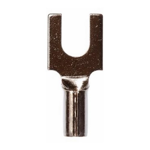 3M™ Scotchlok™ High-Temperature Block Fork is a lug connection terminal that ensures an ideal fit while offering reliable and safe performance. The terminal has a non-insulated, butted-seam barrel and withstands a maximum temperature of 900 degrees F (482 degrees C). Steel construction offers durability and a nickel-plated finish resists corrosion.