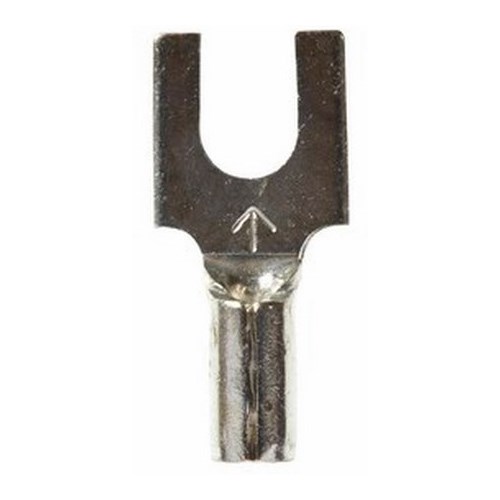 3M™ Scotchlok™ Block Fork is a lug connection terminal that ensures an ideal fit while offering reliable and safe performance. The non-insulated, butted-seam barrel has a beveled mouth that guides the wire into position, and it withstands temperatures of 347 degrees F (175 degrees C). Electrolytic copper construction offers good conductivity and a tin-plated finish resists corrosion.
