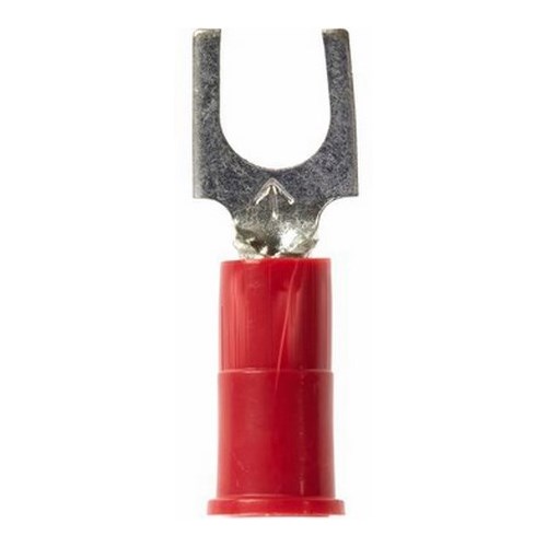 3M™ Scotchlok™ Color-Coded Block Fork is a lug connection terminal that ensures an ideal fit while offering reliable and safe performance. The terminal has a vinyl-insulated, brazed-seam barrel and withstands temperatures of -40 to 221 degrees F (-40 to 105 degrees C). Electrolytic copper construction offers good conductivity and a tin-plated finish resists corrosion.