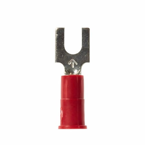 3M™ Scotchlok™ Color-Coded Block Fork is a lug connection terminal that ensures an ideal fit while offering reliable and safe performance. The terminal has a vinyl-insulated, brazed-seam barrel and withstands temperatures of -40 to 221 degrees F (-40 to 105 degrees C). Electrolytic copper construction offers good conductivity and a tin-plated finish resists corrosion.