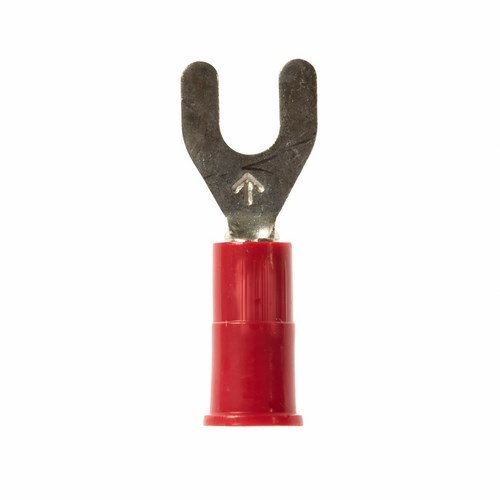3M™ Scotchlok™ Color-Coded Standard Fork is a lug connection terminal that has a wider tongue for use on free-standing studs. The terminal has a vinyl-insulated, brazed-seam barrel and withstands temperatures of -40 to 221 degrees F (-40 to 105 degrees C). Electrolytic copper construction offers good conductivity and a tin-plated finish resists corrosion.