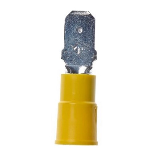 3M™ Scotchlok™ Color-Coded Standard Male Disconnect Terminal offers superior holding force while allowing for quick and easy disconnect. The terminal has a vinyl-insulated, butted-seam barrel and withstands temperatures of -40 to 221 degrees F (-40 to 105 degrees C). Its electrolytic copper construction offers good conductivity and a tin-plated finish resists corrosion.