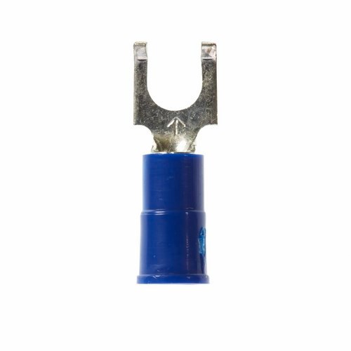 3M™ Scotchlok™ Color-Coded Flanged Block Fork is a lug connection terminal that ensures an ideal fit while offering reliable and safe performance. The terminal has a vinyl-insulated, butted-seam barrel and withstands temperatures of -40 to 221 degrees F (-40 to 105 degrees C). Electrolytic copper construction offers good conductivity and a tin-plated finish resists corrosion.