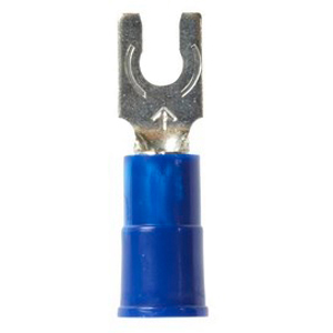 3M™ Scotchlok™ Color-Coded Locking Fork is a lug connection terminal that has a spring-like tongue to securely lock around the stud. The terminal has a vinyl-insulated, butted-seam barrel and withstands temperatures of -40 to 221 degrees F (-40 to 105 degrees C). Electrolytic copper construction offers good conductivity and a tin-plated finish resists corrosion.