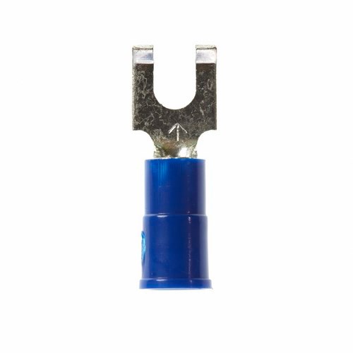 3M™ Scotchlok™ Color-Coded Flanged Block Fork is a lug connection terminal that ensures an ideal fit while offering reliable and safe performance. The terminal has a vinyl-insulated, butted-seam barrel and withstands temperatures of -40 to 221 degrees F (-40 to 105 degrees C). Electrolytic copper construction offers good conductivity and a tin-plated finish resists corrosion.