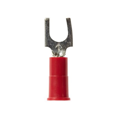 3M™ Scotchlok™ Color-Coded Block Fork is a lug connection terminal that ensures an ideal fit while offering reliable and safe performance. The terminal has a vinyl-insulated, butted-seam barrel and withstands temperatures of -40 to 221 degrees F (-40 to 105 degrees C). Electrolytic copper construction offers good conductivity and a tin-plated finish resists corrosion.
