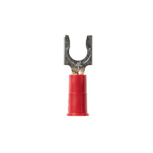 3M™ Scotchlok™ Color-Coded Locking Fork is a lug connection terminal that has a spring-like tongue to securely lock around the stud. The terminal has a vinyl-insulated, butted-seam barrel and withstands temperatures of -40 to 221 degrees F (-40 to 105 degrees C). Electrolytic copper construction offers good conductivity and a tin-plated finish resists corrosion.