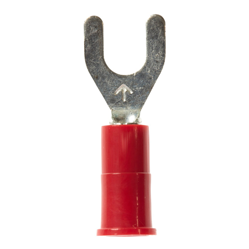 3M™ Scotchlok™ Color-Coded Standard Fork is a lug connection terminal that has a wider tongue for use on free-standing studs. The terminal has a vinyl-insulated, butted-seam barrel and withstands temperatures of -40 to 221 degrees F (-40 to 105 degrees C). Electrolytic copper construction offers good conductivity and a tin-plated finish resists corrosion.
