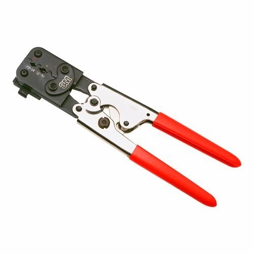 3M™ Scotchlok™ TR-482 is a positive action ratchet tool that crimps the barrel and insulation grip on insulated terminals and connectors at the same time. Hardened steel jaws and handles have a corrosion-resistant finish to offer enhanced durability. This tool has a terminal locator for proper insertion of the conductor.