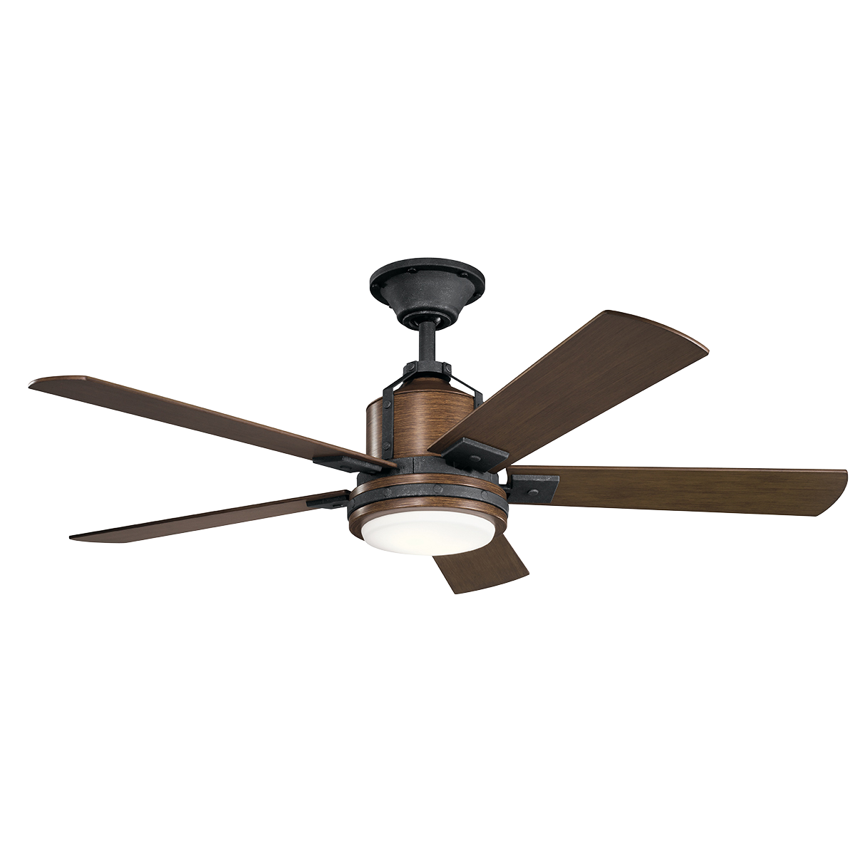 You'll love the flea market find-feel that this 52 inch Ceiling Fan from the Colerne(TM) collection brings to your space. The Auburn Stain on all 5 blades creates the look of a wooden box up cycled into something that'sat home in both a rustic lodge or a New York loft. The vintage industrial design comes to life with a Distressed Black finish on the metal accents.
