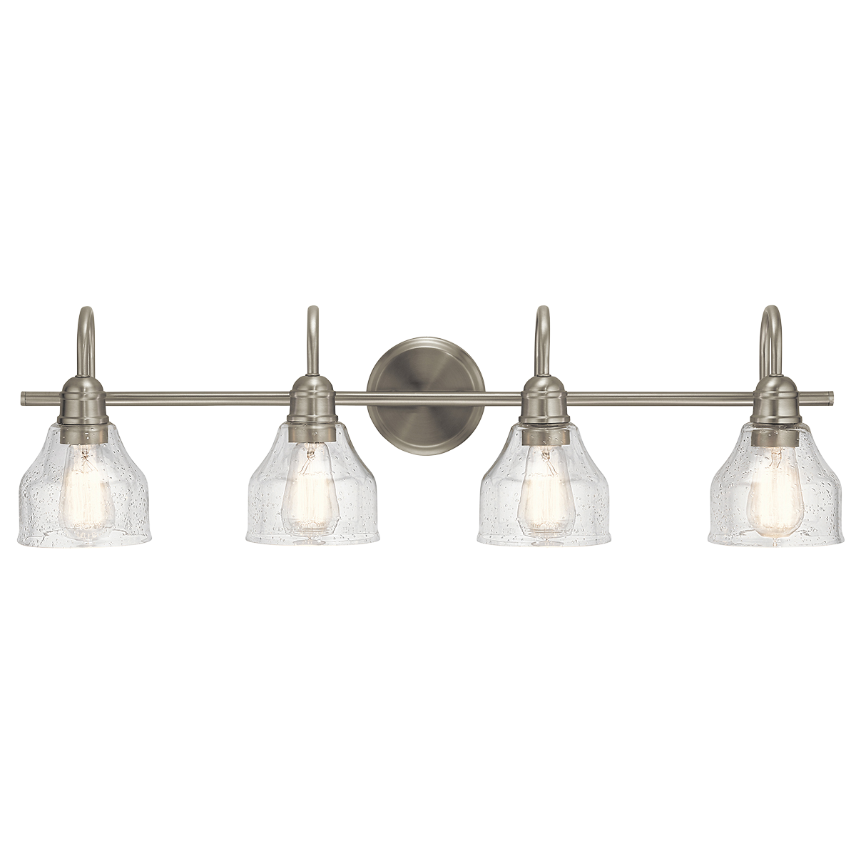 Create a masterpiece with this 4 light bath light from the Avery collection. In a Brushed Nickel finish with Clear Seeded glass.