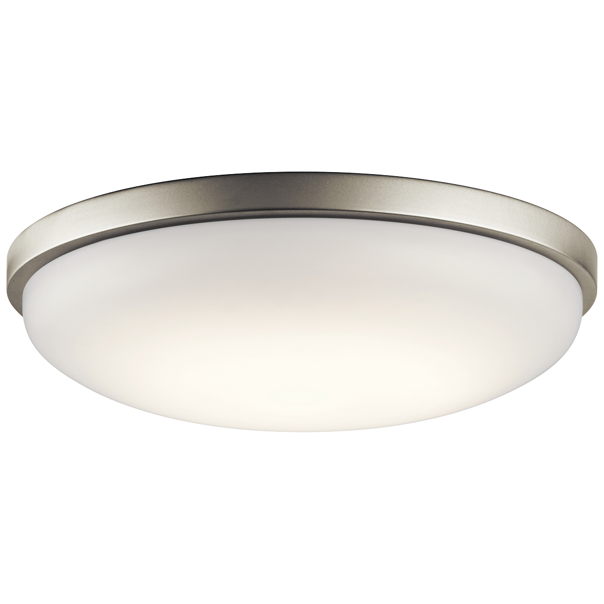 Add this simple LED flush mount ceiling light for additional atmosphere. It features Brushed Nickel finish with a white acrylic diffuser.