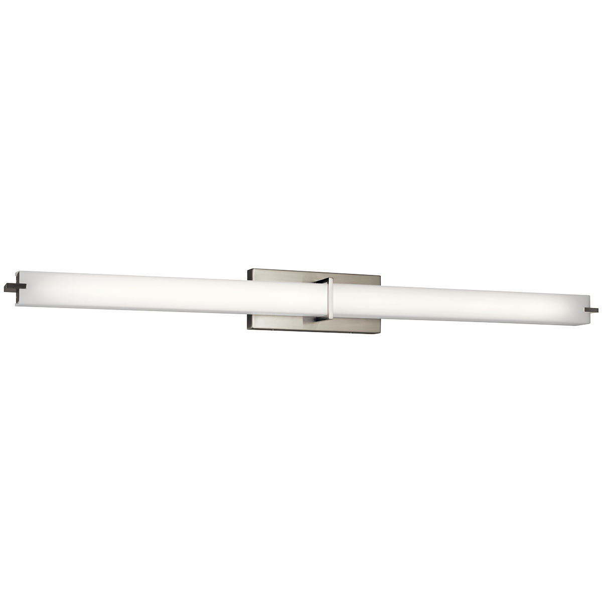 This LED, 48 inch linear wall fixture is a versatile piece. The Brushed Nickel finish and a white acrylic diffuser create a crisp look and bright, clean ambience. Horizontal or vertical mounting options add to the versatility of this fixture.