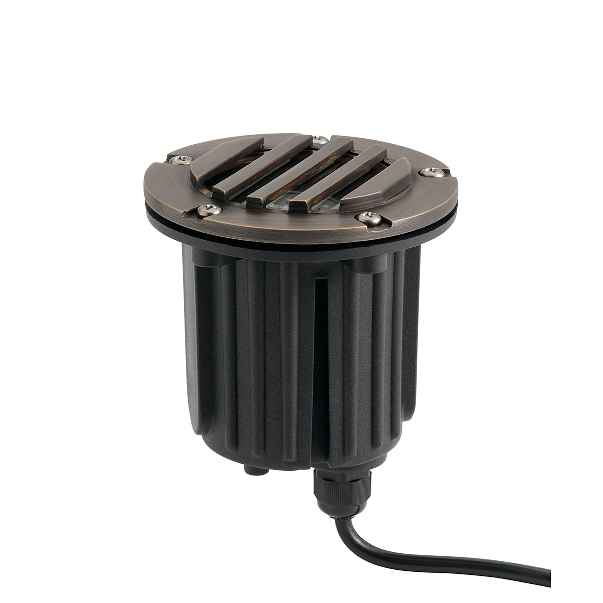 12V Brass Rock Guard In Ground with Lens in Centennial Brass