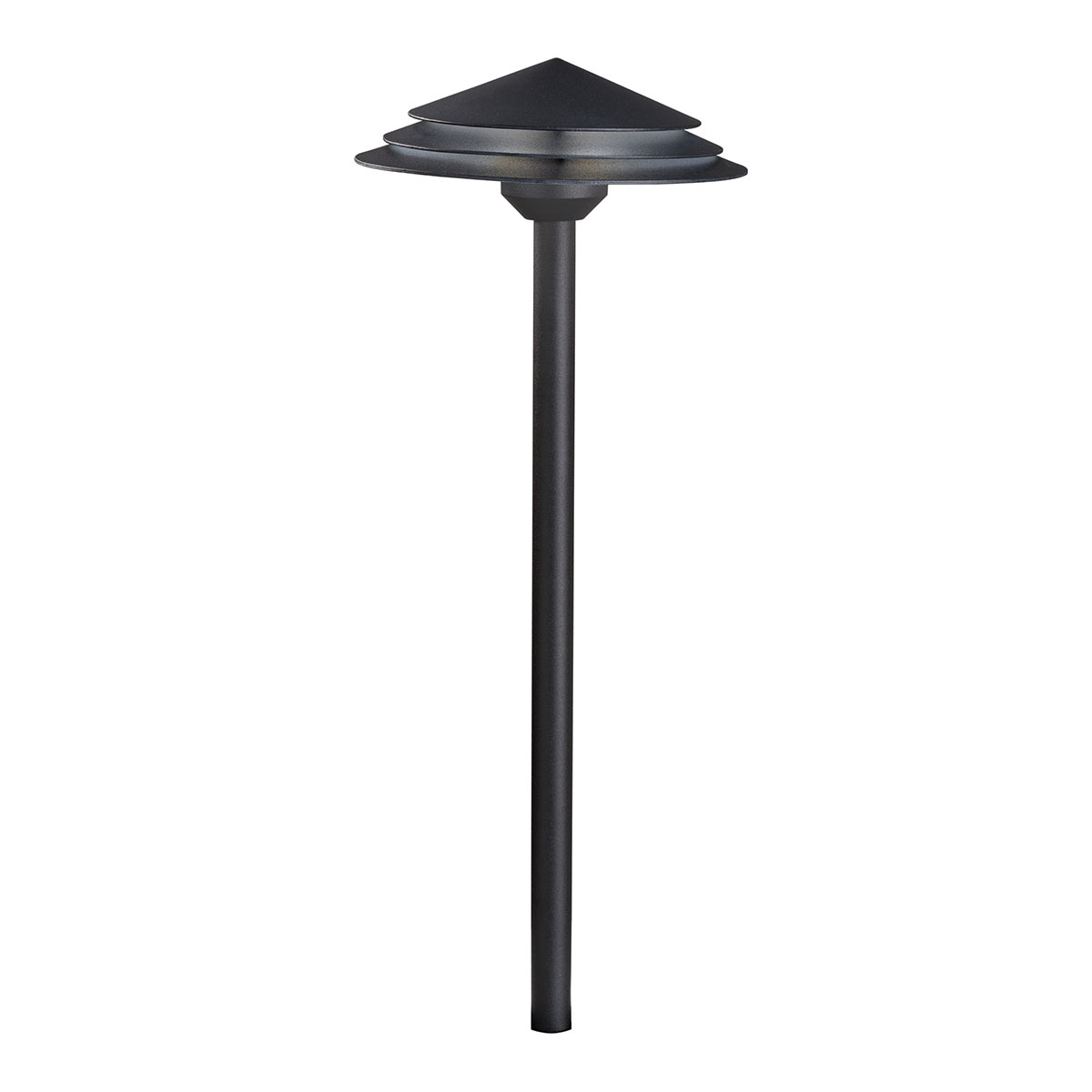 3000K Round Tiered Path Light - Cascading round tiers on this 3000K pure white LED path light in Textured Black add a dynamic lighting effect to your walk or garden.