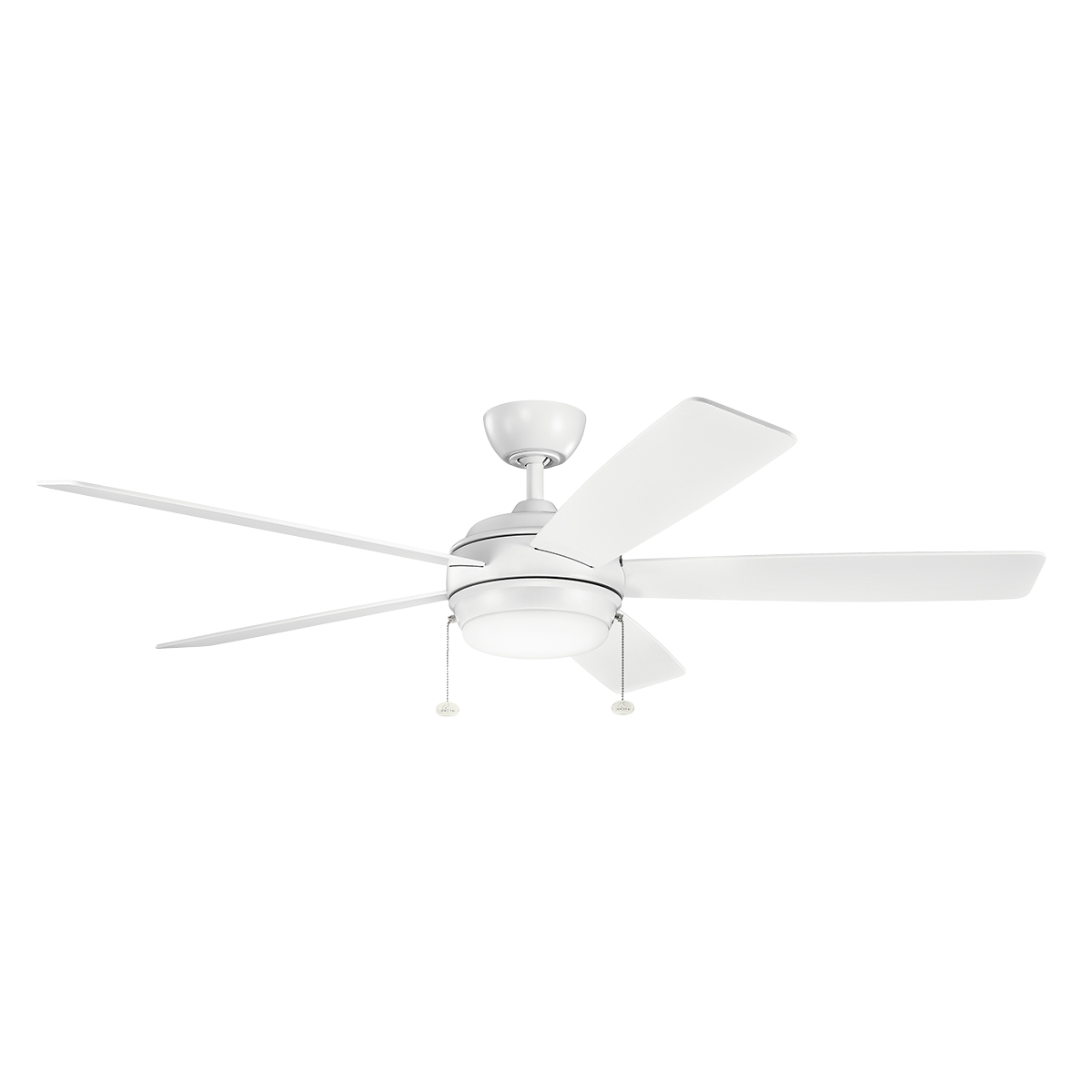 This transitional 60in. Starkk ceiling fan in Matte White highlights clean, strong lines making a perfect fit for your décor.