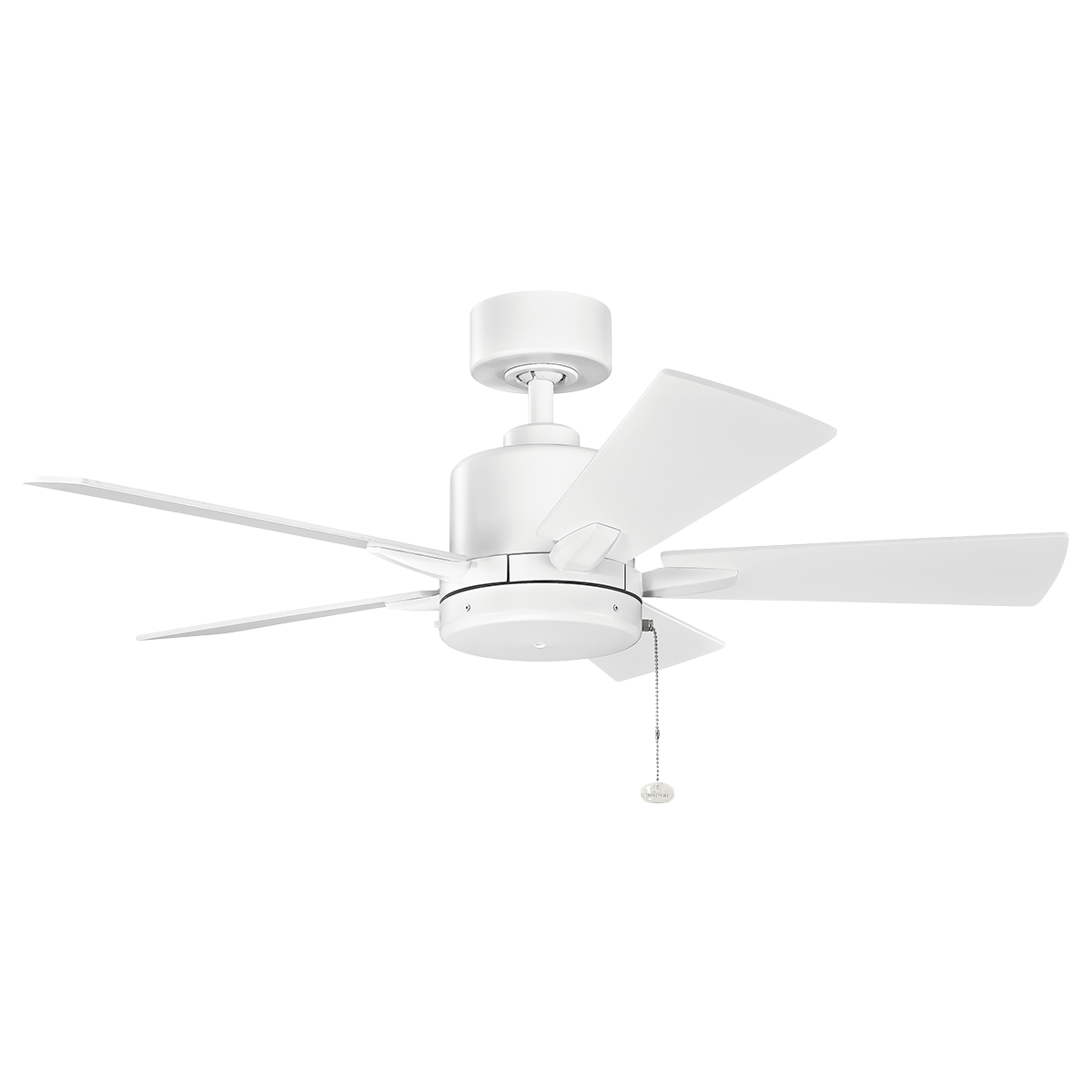 This Bowen 42in. ceiling fan in Matte White features clean, contemporary styling and has a pull chain on/off control that makes usage a breeze.