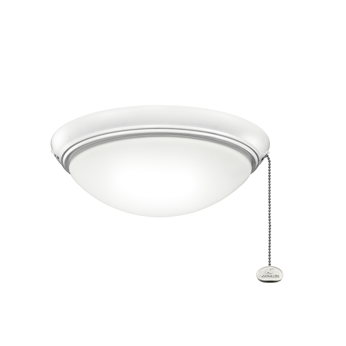 Low profile Etched Cased Opal LED Ceiling Fan fixture in Matte White