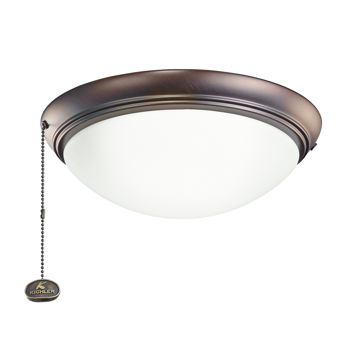 Low profile Etched Cased Opal LED Ceiling Fan fixture in Oil Brushed Bronze