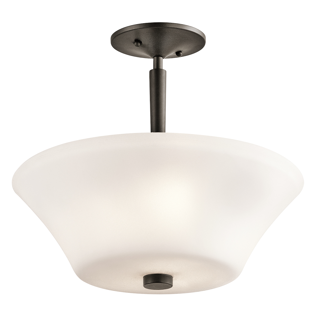 You'll love the transitional styling of this 3 light semi flush ceiling light from the Aubrey(TM) Collection. The unique satin etched cased opal glass shape and Olde Bronze tapered column design are the perfect blend of styles creating the perfect complement to your home.