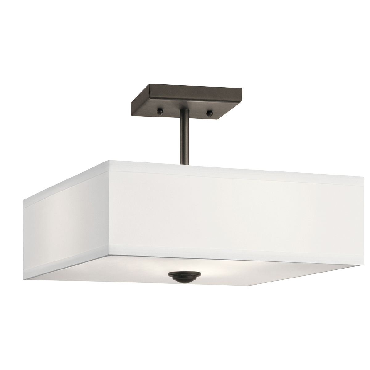 The straight lines and up-sized Satin Etched glass of this Olde Bronze 14in. 3-light semi flush ceiling light from the Shailene(TM) collection create the perfect casual look for the updated urban lifestyle.