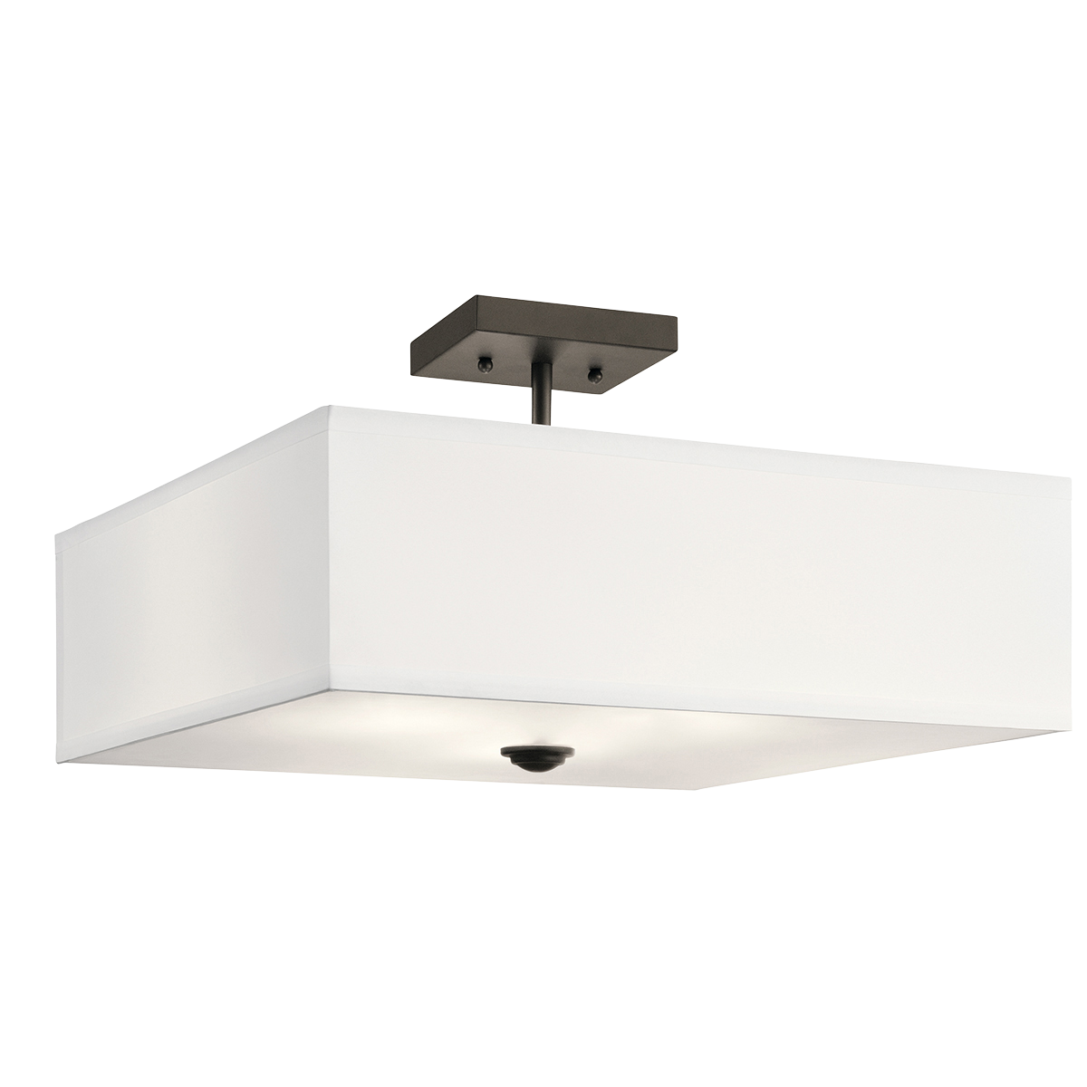 The straight lines and up-sized Satin Etched glass of this Olde Bronze 18in. 3-light semi flush ceiling light from the Shailene(TM) collection create the perfect casual look for the updated urban lifestyle.