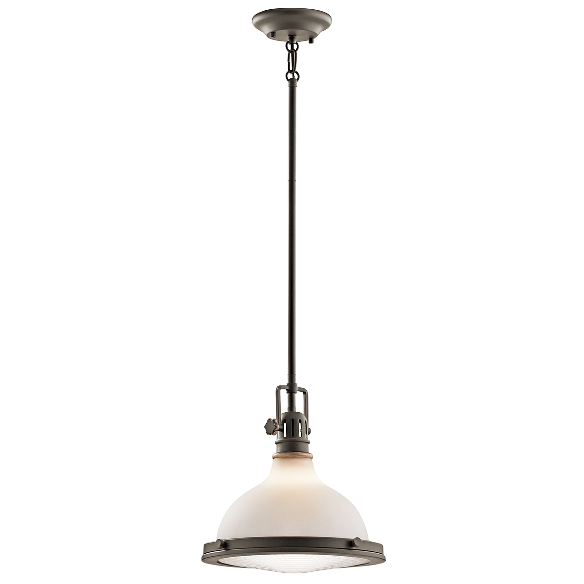This 1 light pendant from the Hatteras Bay(TM) collection is a charming accent piece that will complement any space. Featuring a rich, Olde Bronze finish and a Satin Etched White glass bowl with an inside etched clear Fresnel lens, this design is sure to leave an impression.