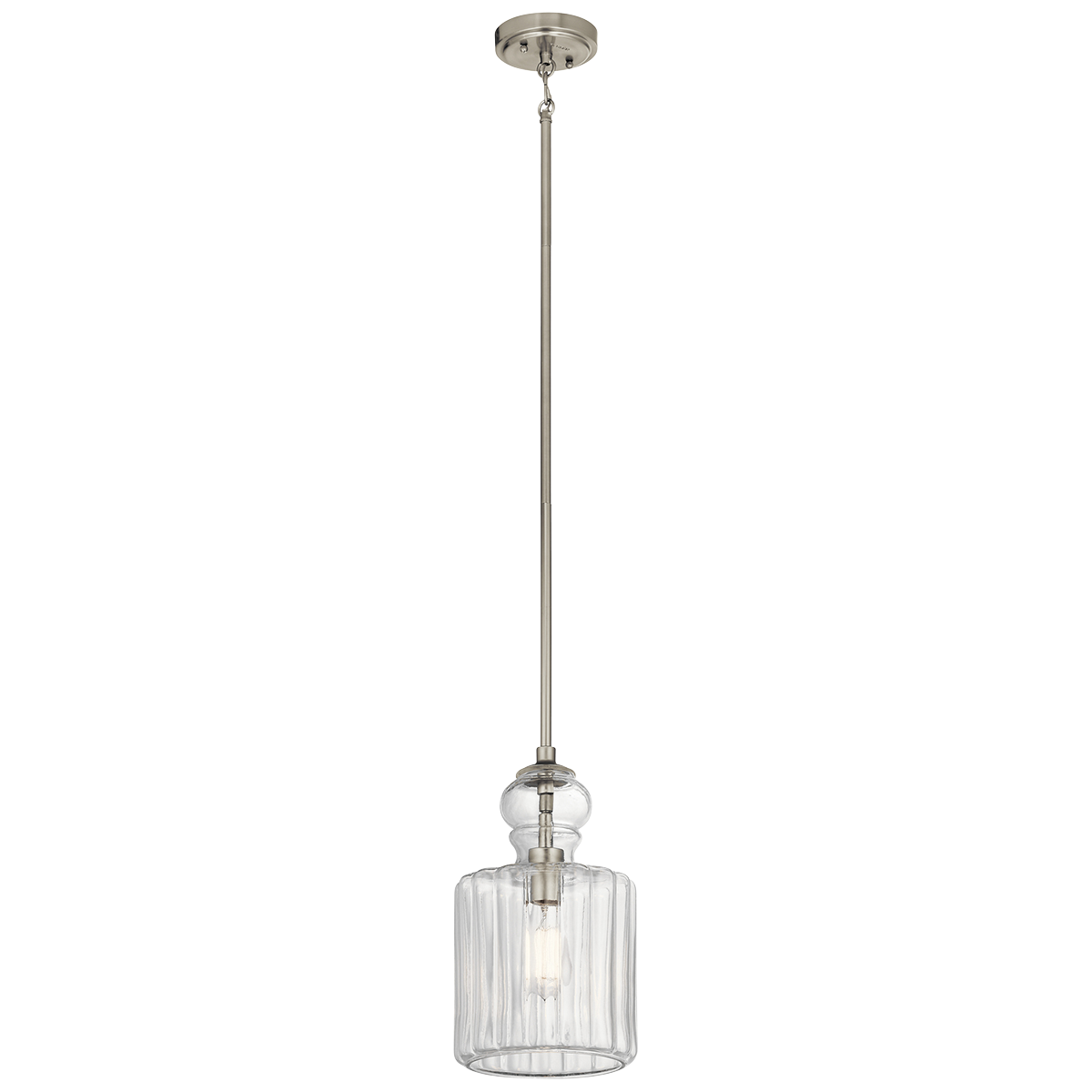 Inspired by antique, vintage perfume bottles, this 1 light Riviera pendant is the perfect touch of retro design. Use alone or in clusters to make a decorative statement. The clear fluted glass removes easily for cleaning.
