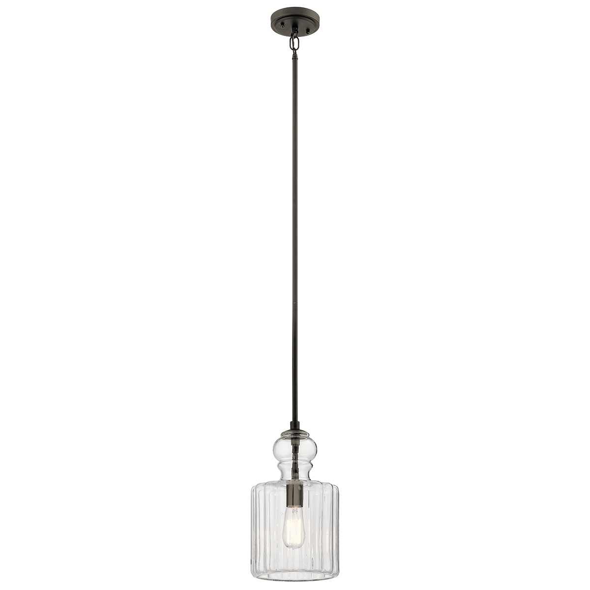 Inspired by antique, vintage perfume bottles, this 1 light Riviera pendant in Olde Bronze is the perfect touch of retro design. Use alone or in clusters to make a decorative statement. The clear fluted glass removes easily for cleaning.