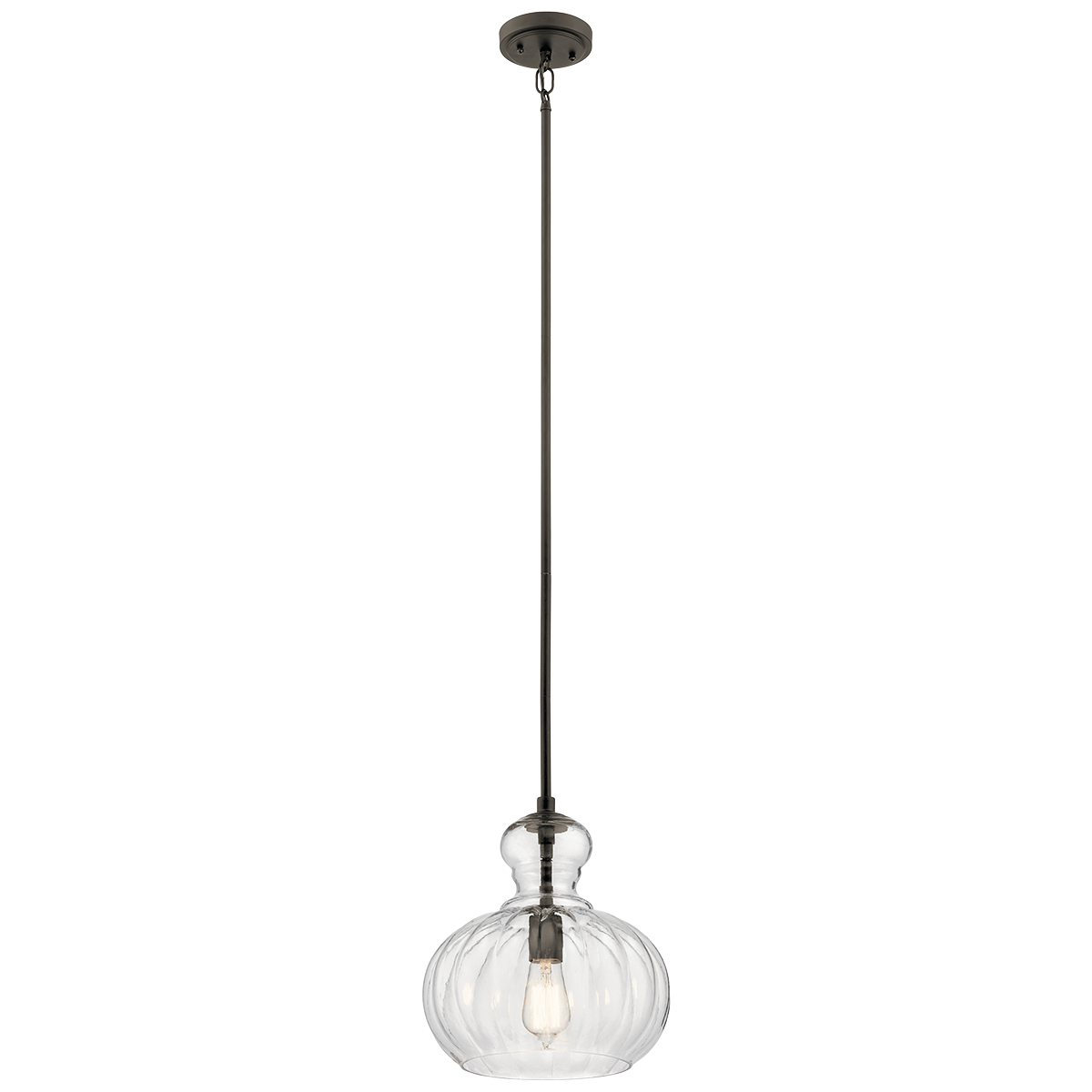Inspired by antique, vintage perfume bottles, this Riviera 1 light pendant in Olde Bronze is the perfect touch of retro design. Use alone or in clusters to make a decorative statement. The clear fluted glass removes easily for cleaning.
