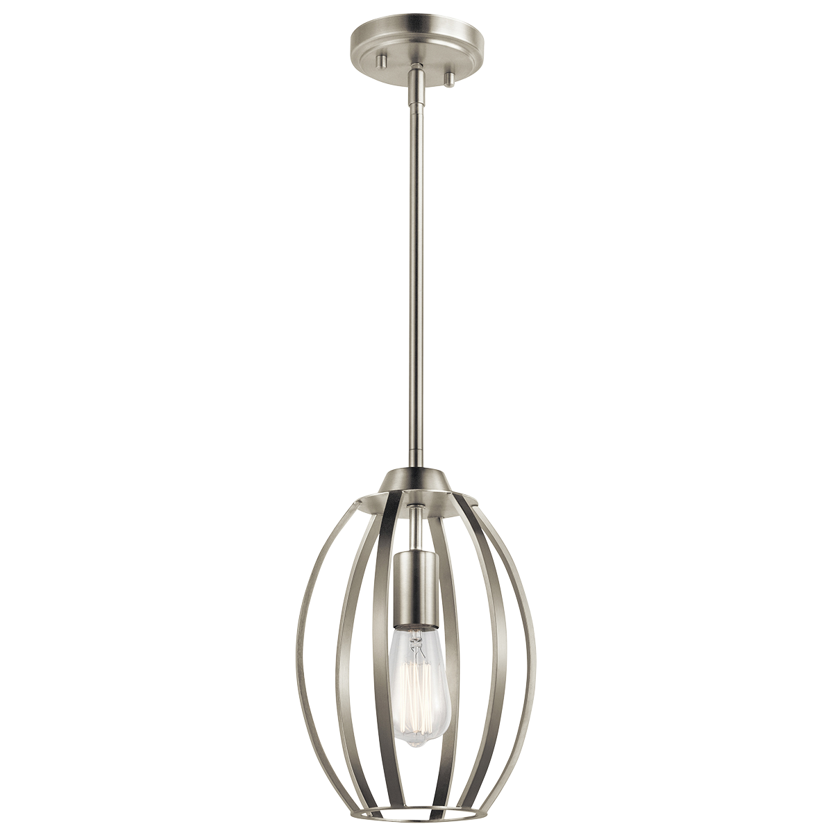 The Tao collection 1-light pendant comes in a Brushed Nickel finish. The collections Asian influence takes many forms, from balanced cage-like structures to rectangular lantern-inspired glass. The result is a look that's pure and peaceful, with a nod towards arts & crafts style.