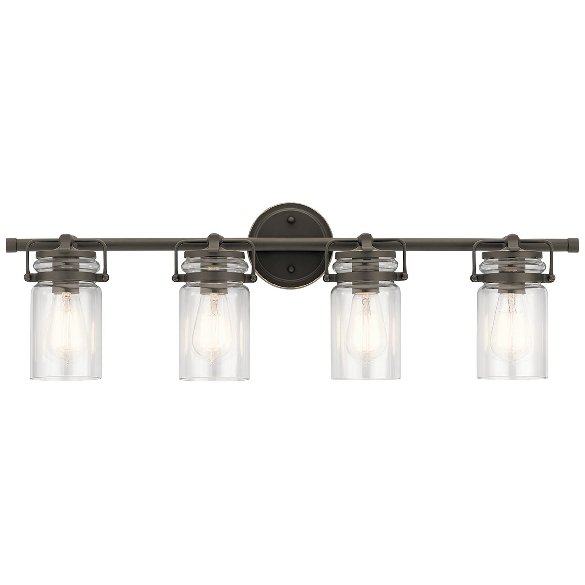 The vintage mason jar style of the Brinley(TM) collection 4-light bath light in Olde Bronze gives a beautifully modern treatment to the familiar and comfort of canning jars.