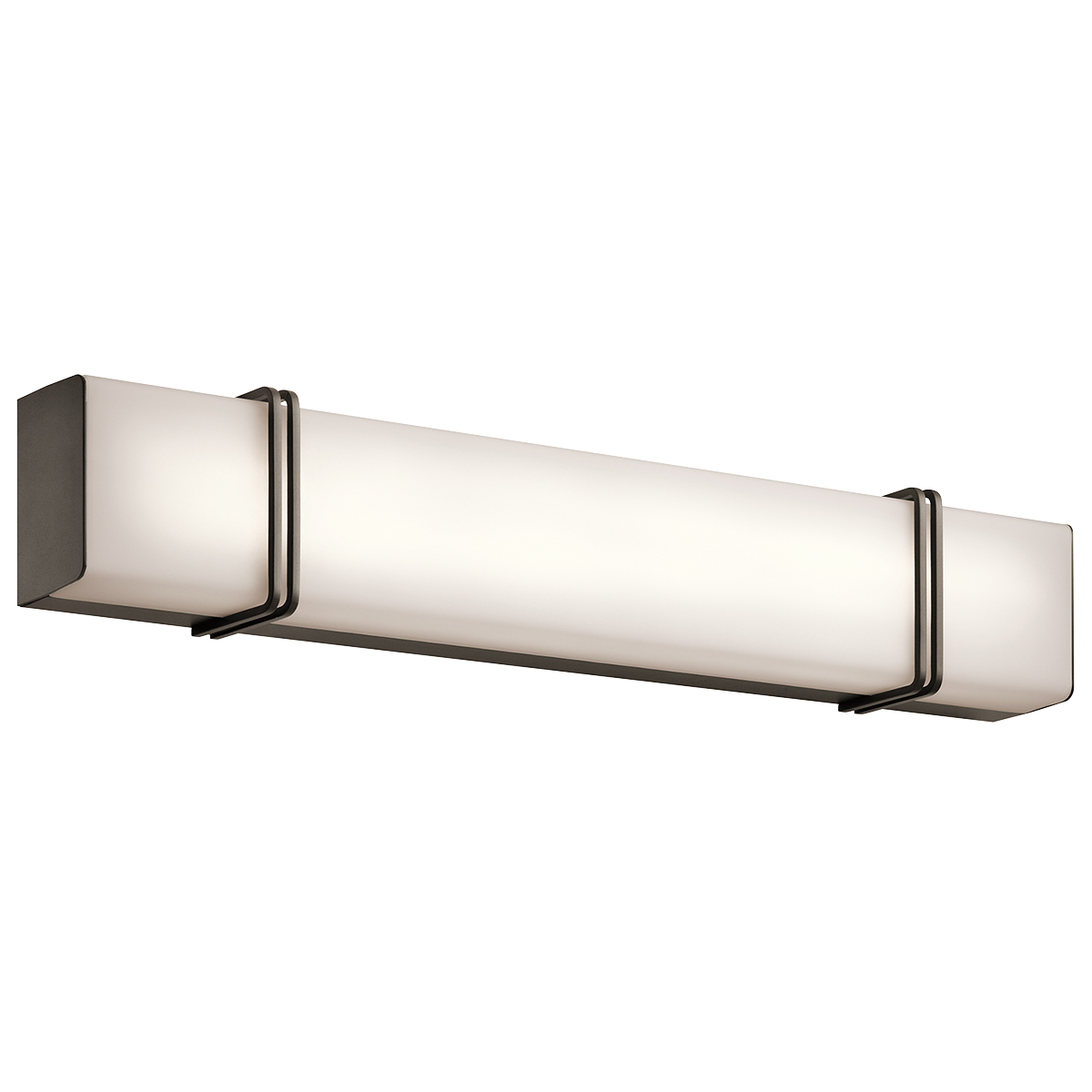 Impello(TM) 30in. LED Linear Bath Light gives your bathroom a bold statement. The subtle metallic bars help to accent the Old Bronze finish and the rectangular light; which can be installed either vertically or horizontally. The LED illuminates your bathroom beautifully.
