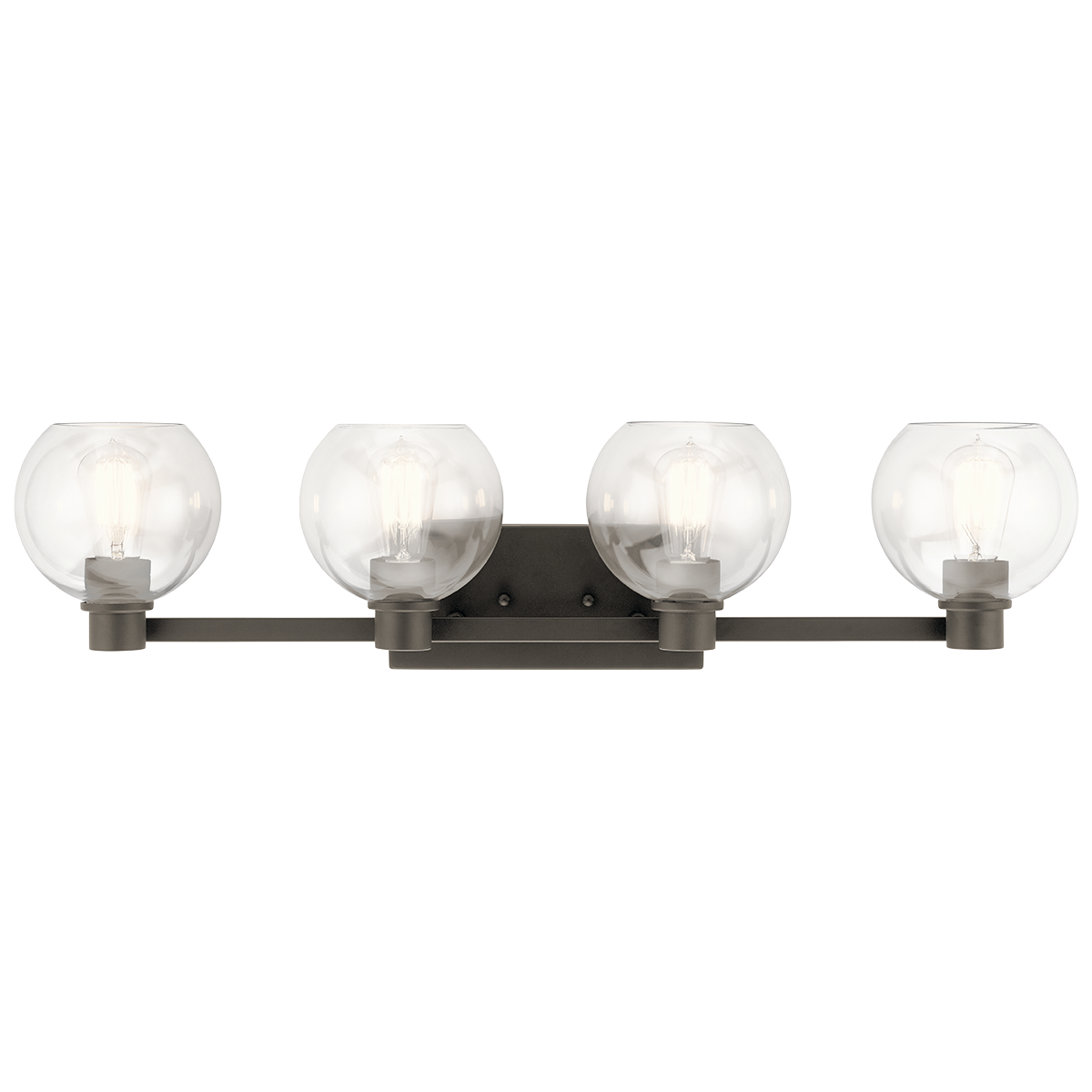 The 4-light 33.5in. bath light from the Harmony collection offers an unassuming style will draw you in.  Gently curved arms and sculpted sockets assure the look is anything but ordinary and an Olde Bronze finish tops off the design