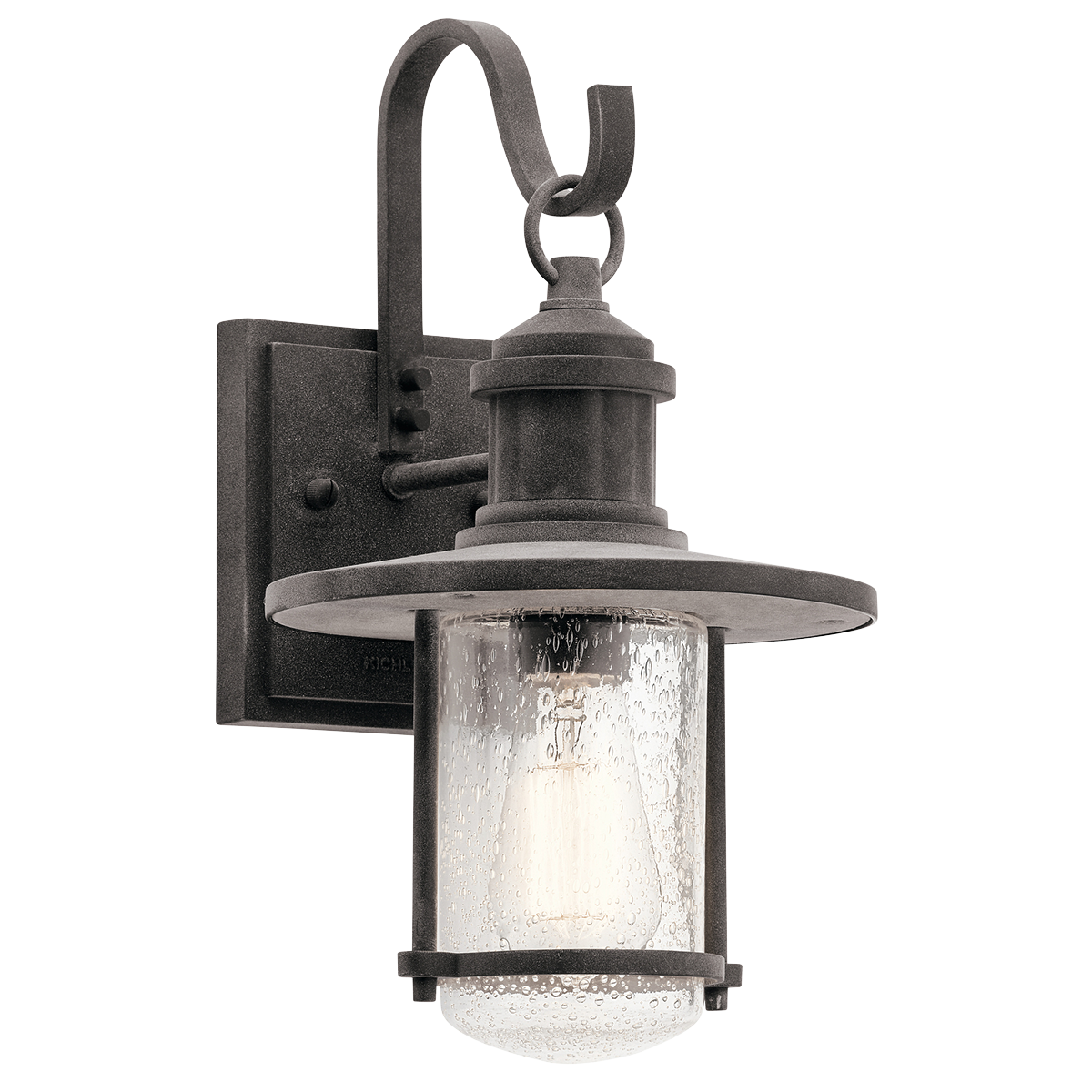 Riverwood's modern take on this vintage-style 14.25in. outdoor wall lantern gives outdoor spaces a rustic seaside vibe. Bringing together touches of nautical style and industrial charm.