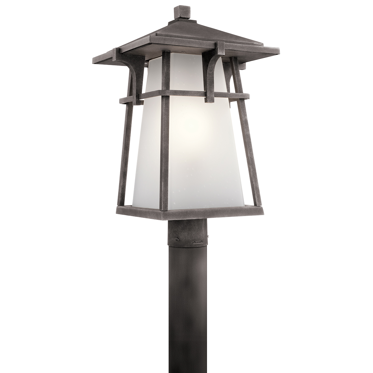 Beckett delivers to you an outdoor post lantern that combines craftsman lines with a pagoda-inspired look. This light creates a versatile look that fits in any traditional, mid-century modern or contemporary architecture homes. Beckett enhances your curb-appeal with its use of a Weathered Zinc finish and etched seeded glass.