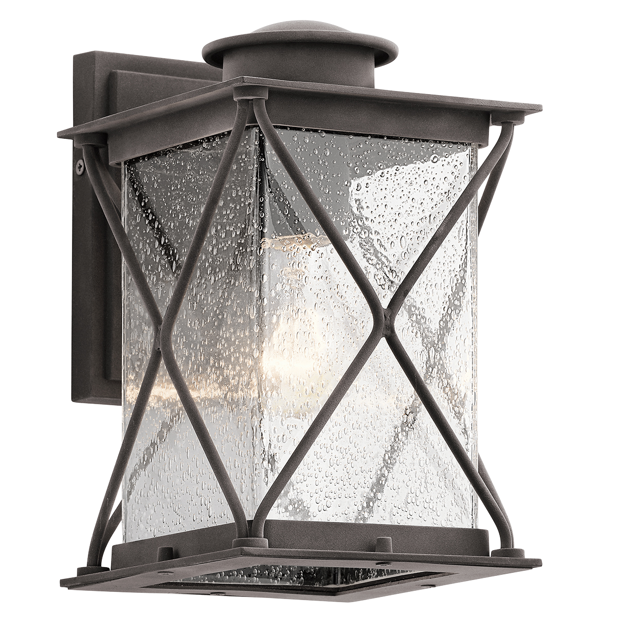 Argyle's outdoor wall lantern showcases a lodge-inspired design that brings a distinctive look to your curb-appeal. This fixture features a crisscross pattern, a beautiful Weathered Zinc finish and clear seeded glass. When creating an aesthetic atmosphere, nothing compares to Argyle.